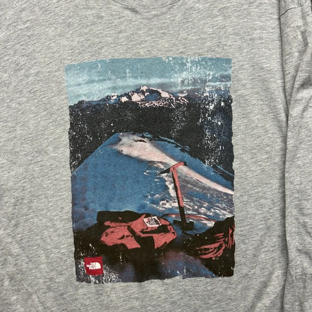 The North Face Mens XXL Gray Graphic‎ Long Sleeve Hiking Climbing T Shirt